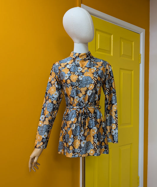 60s/70s DS Fashions floral top/belt - XS/S