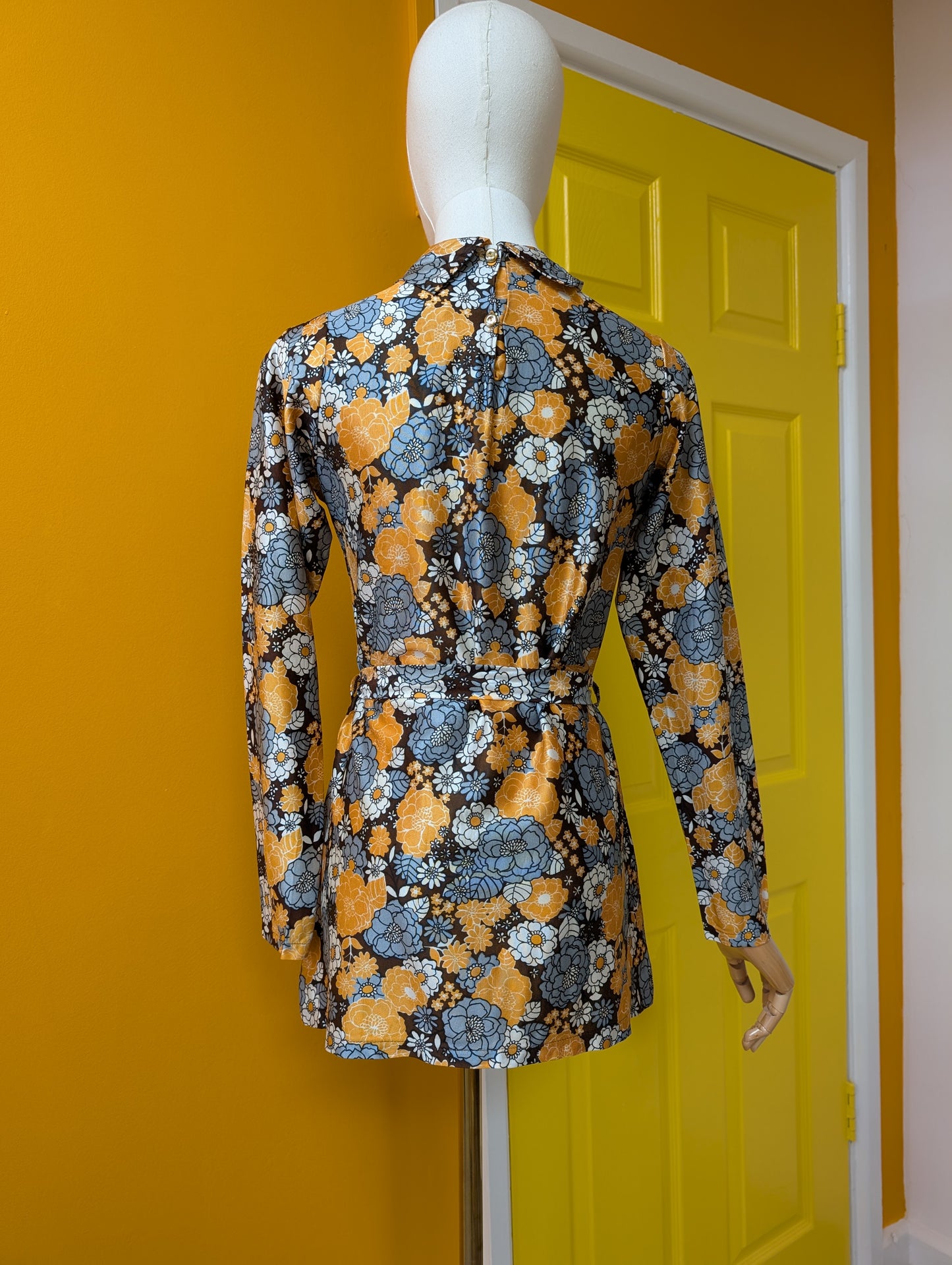 60s/70s DS Fashions floral top/belt - XS/S