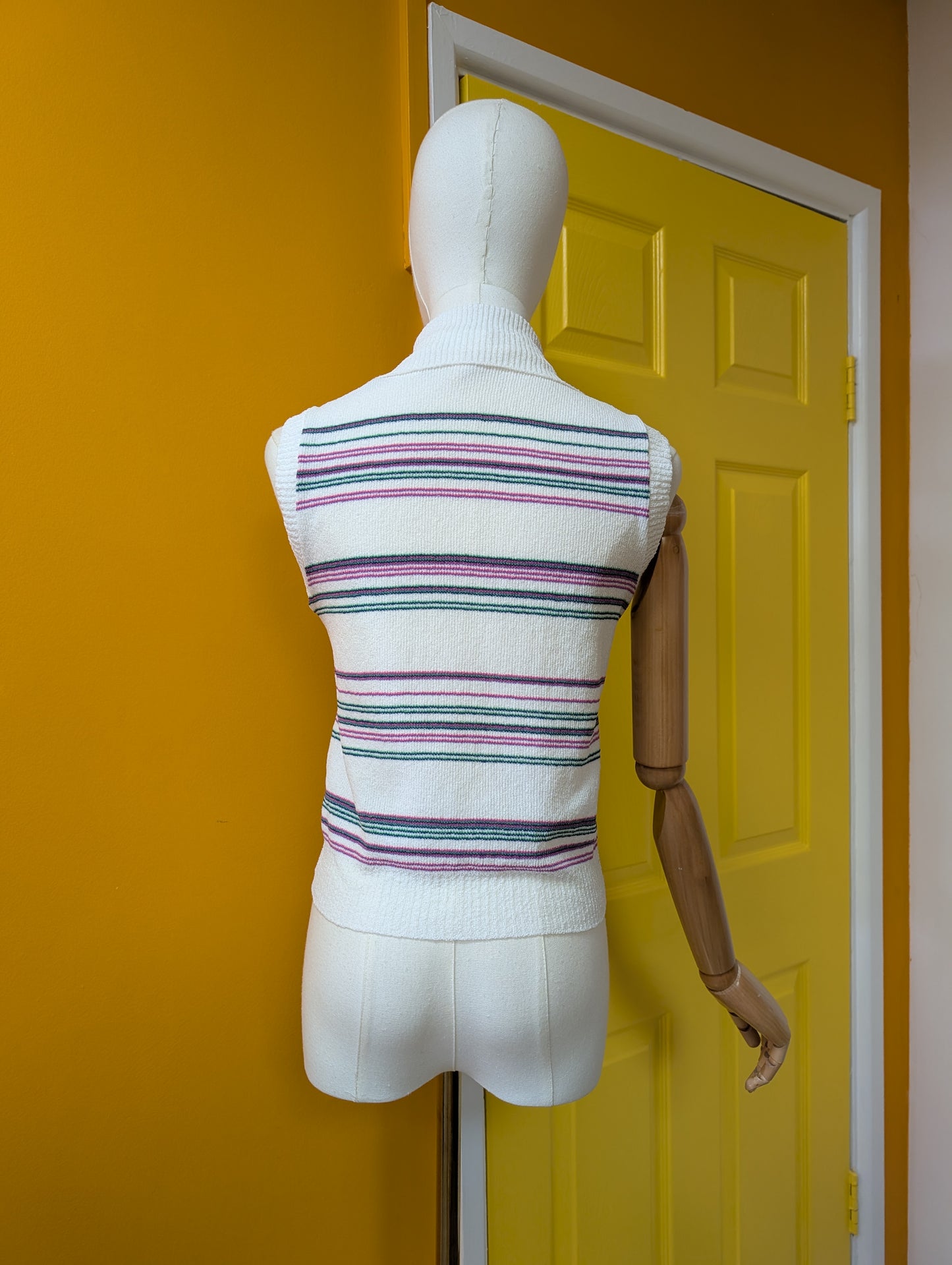 1970s sleeveless striped collared top