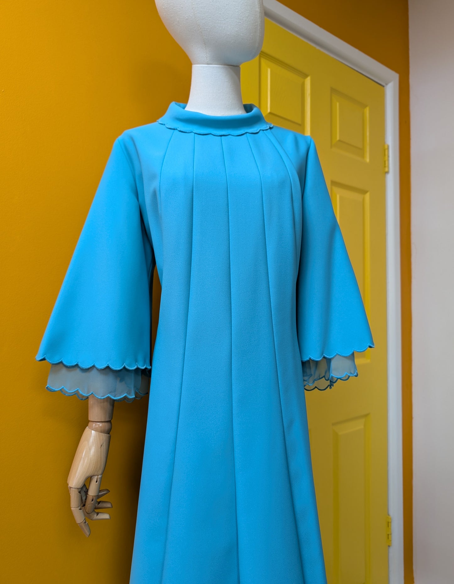 1970s Ann Michael blue dress - L