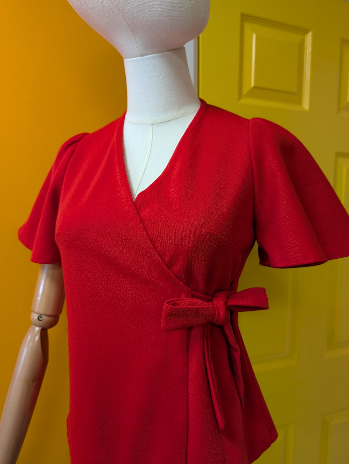 1970s Etam red wrap top - XS/S