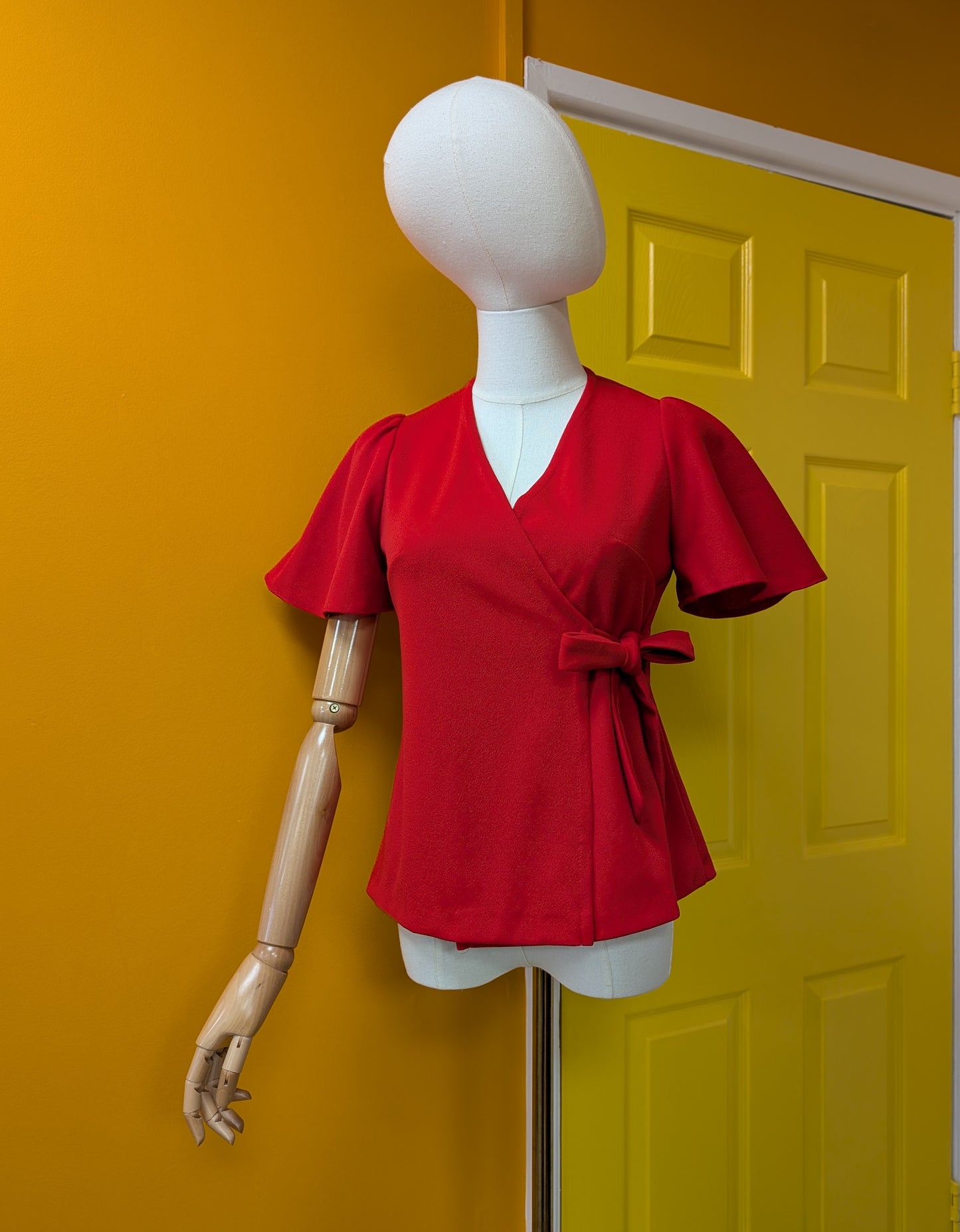 1970s Etam red wrap top - XS/S