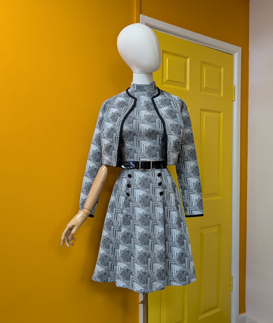 1960s crimplene dress, jacket & belt - XS