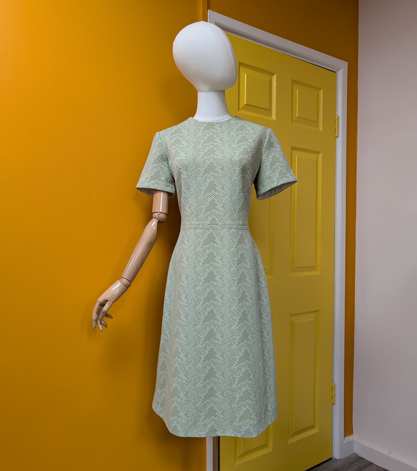 1960s DL Barron green crimplene dress - M