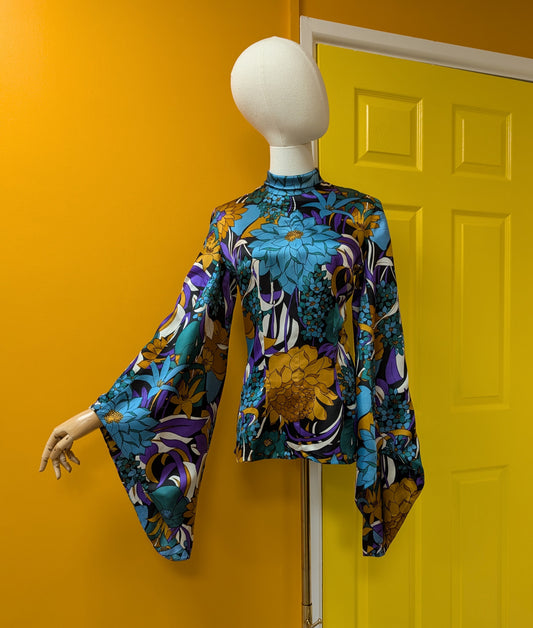 1960s psychedelic floral top - S