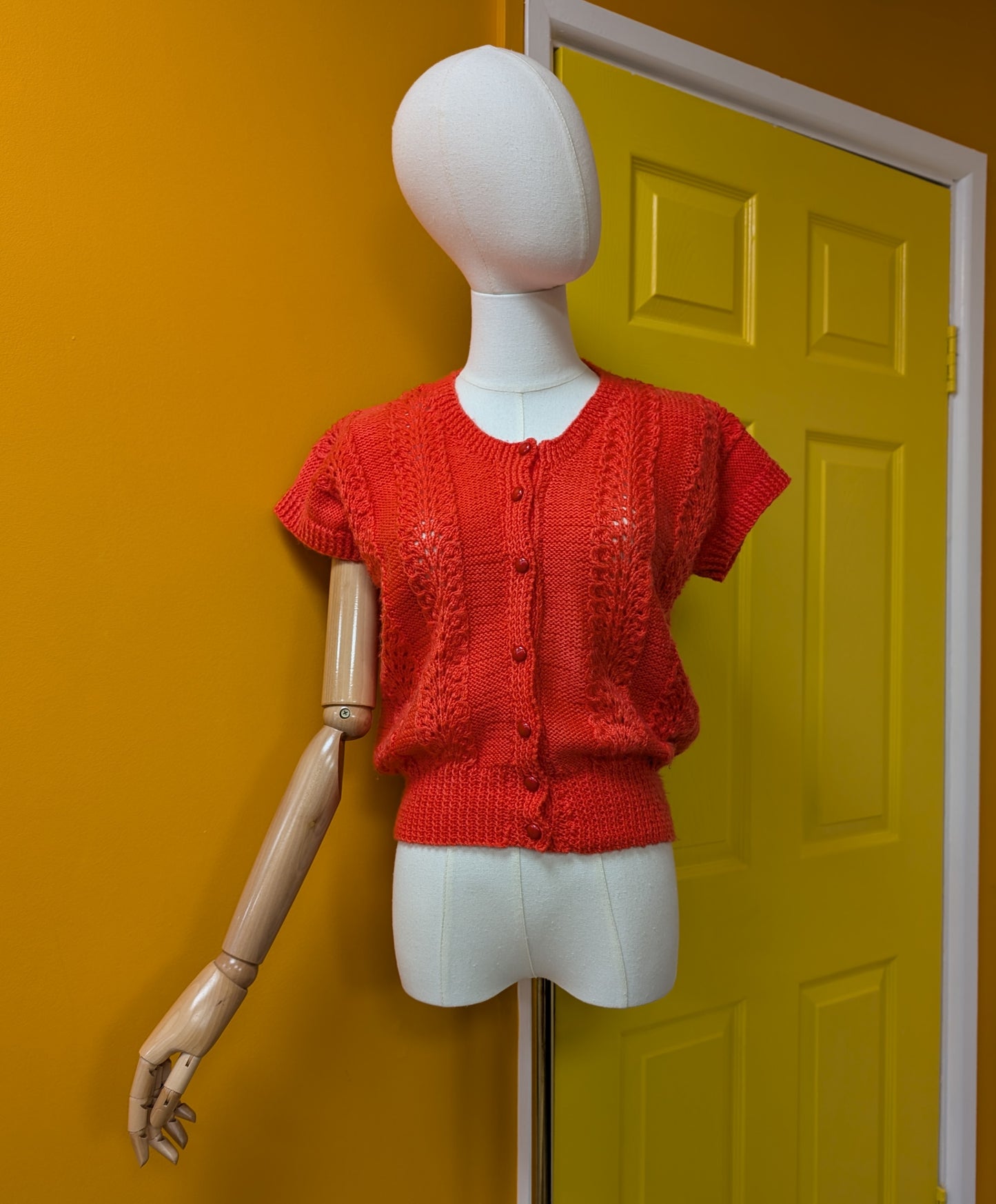 Hand knitted coral cardigan - XS