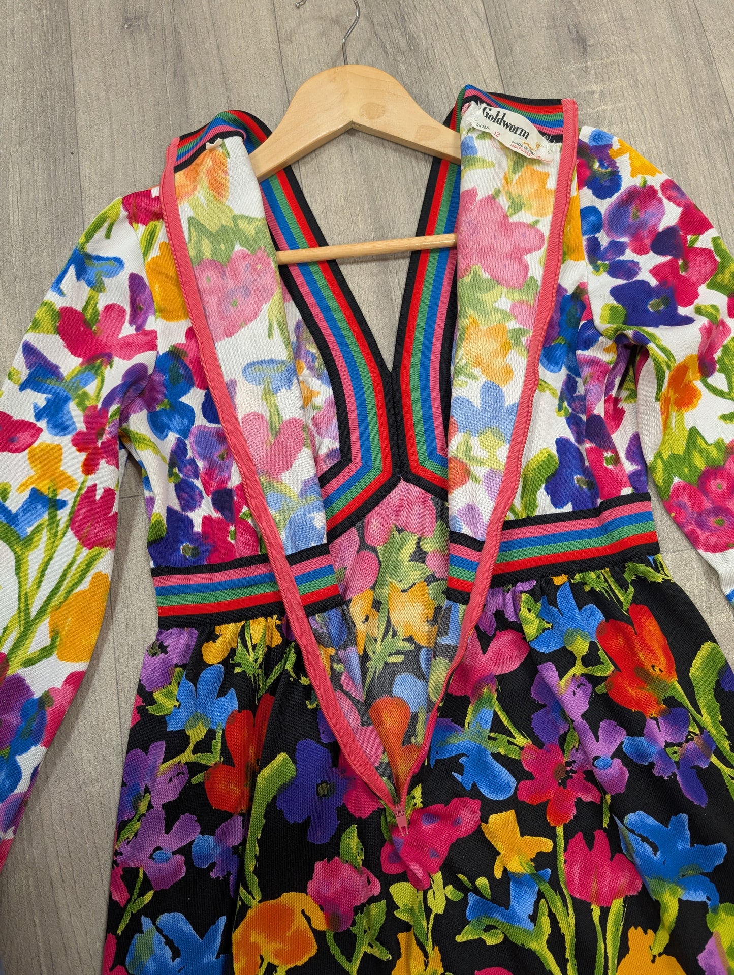 Gorgeous 1970s Goldworm colourful floral maxi dress
