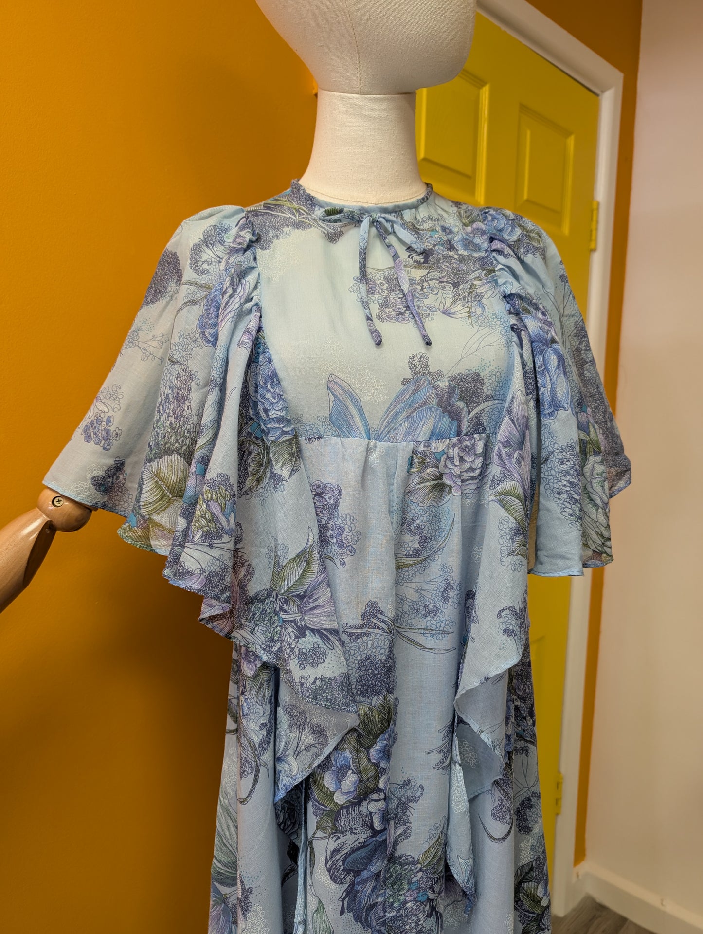 1970s Shelana blue maxi dress - Size 10