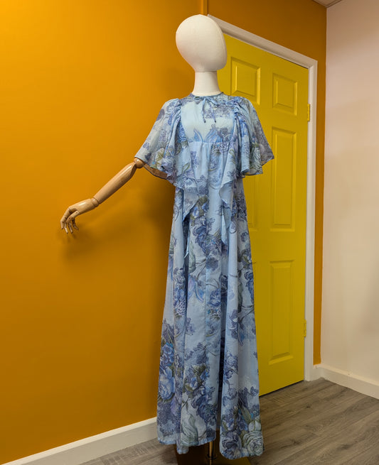 1970s Shelana blue maxi dress - Size 10