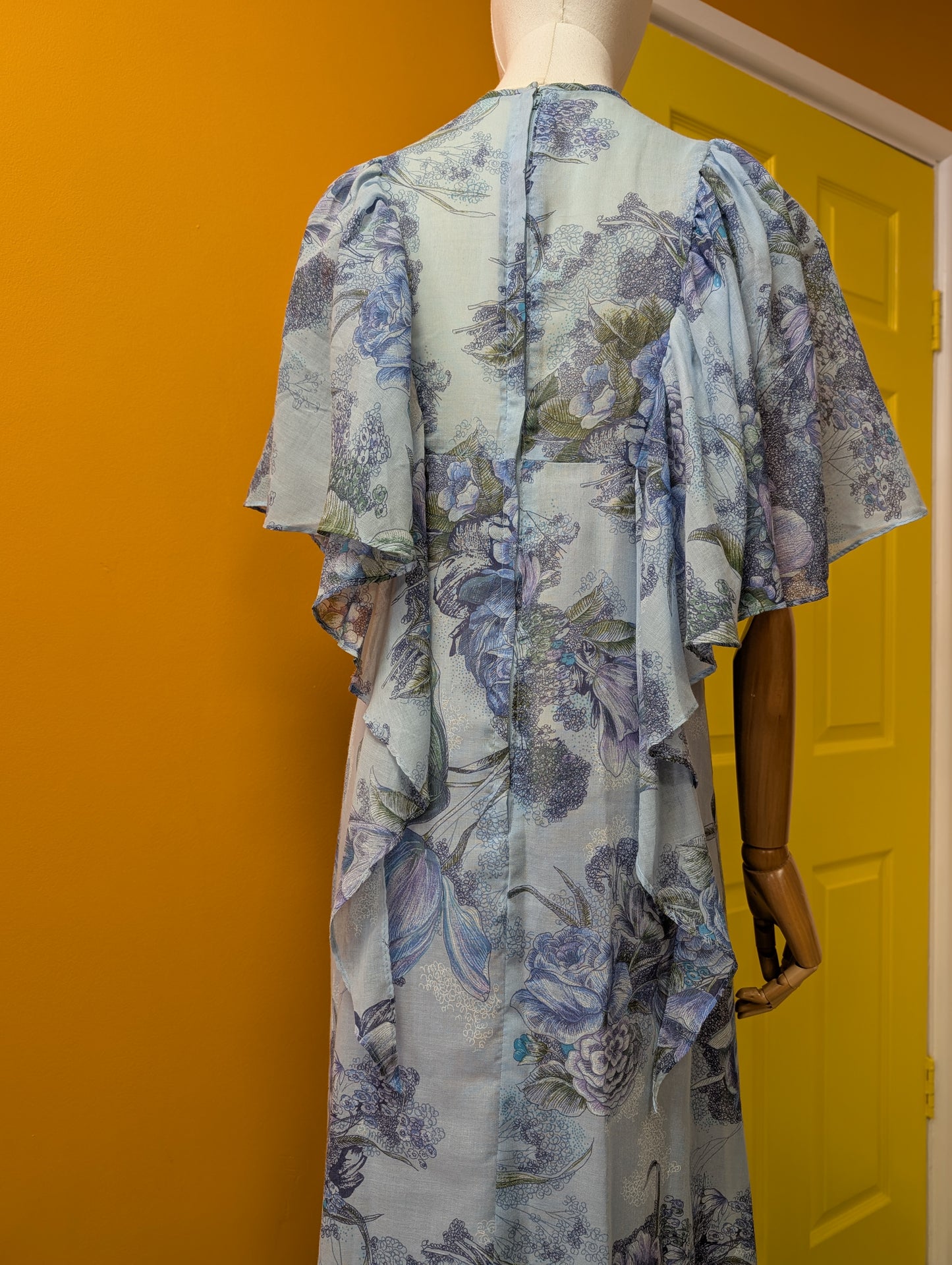 1970s Shelana blue maxi dress - Size 10
