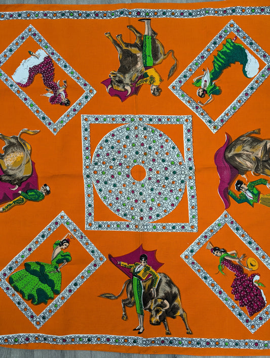 1950s orange Spanish/matador tablecloth
