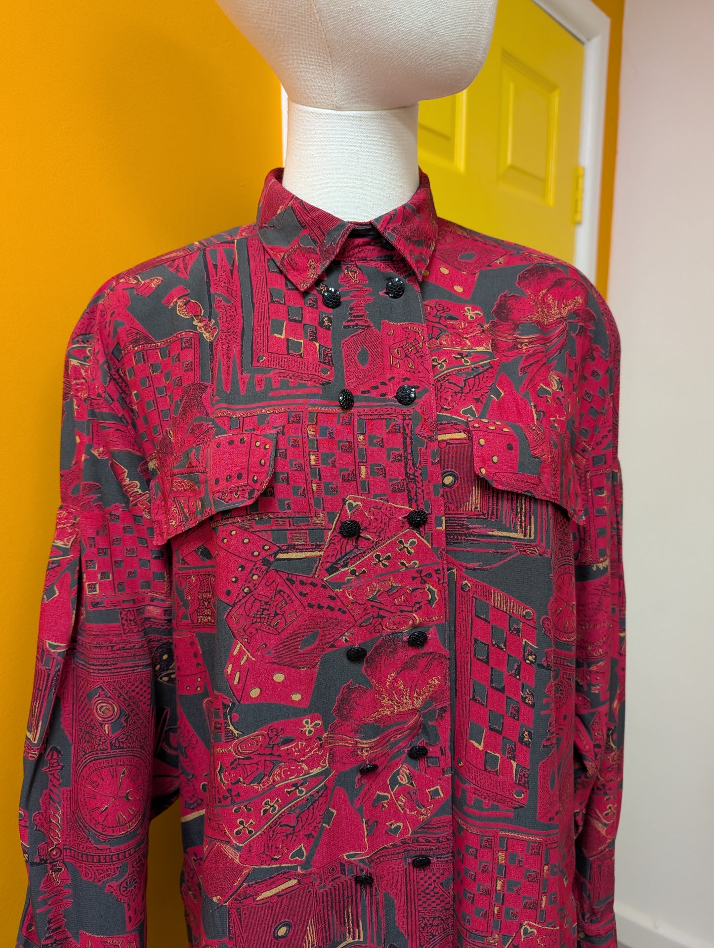 1980s Irringer novelty print shirt and skirt - Size 10/12