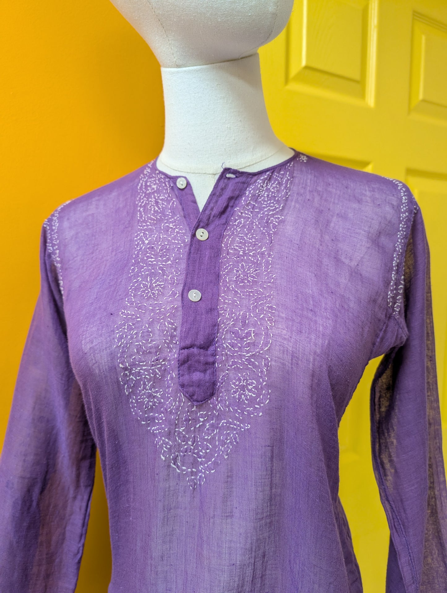 1970s purple Indian cotton embroidered top - XS/S