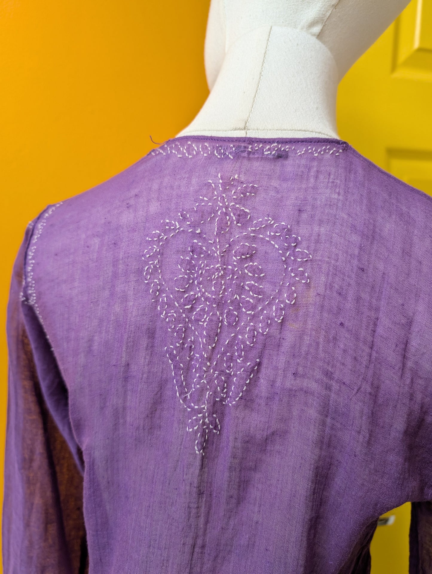 1970s purple Indian cotton embroidered top - XS/S