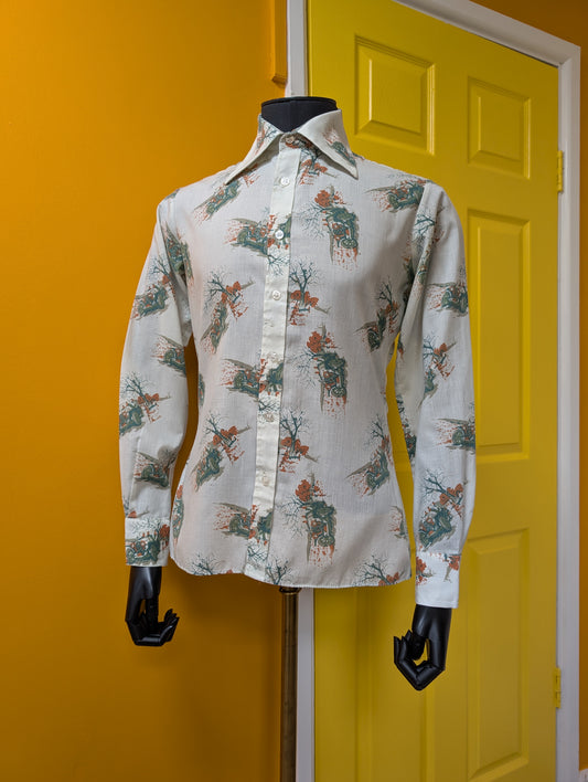 1970s Pickwick novelty car print shirt