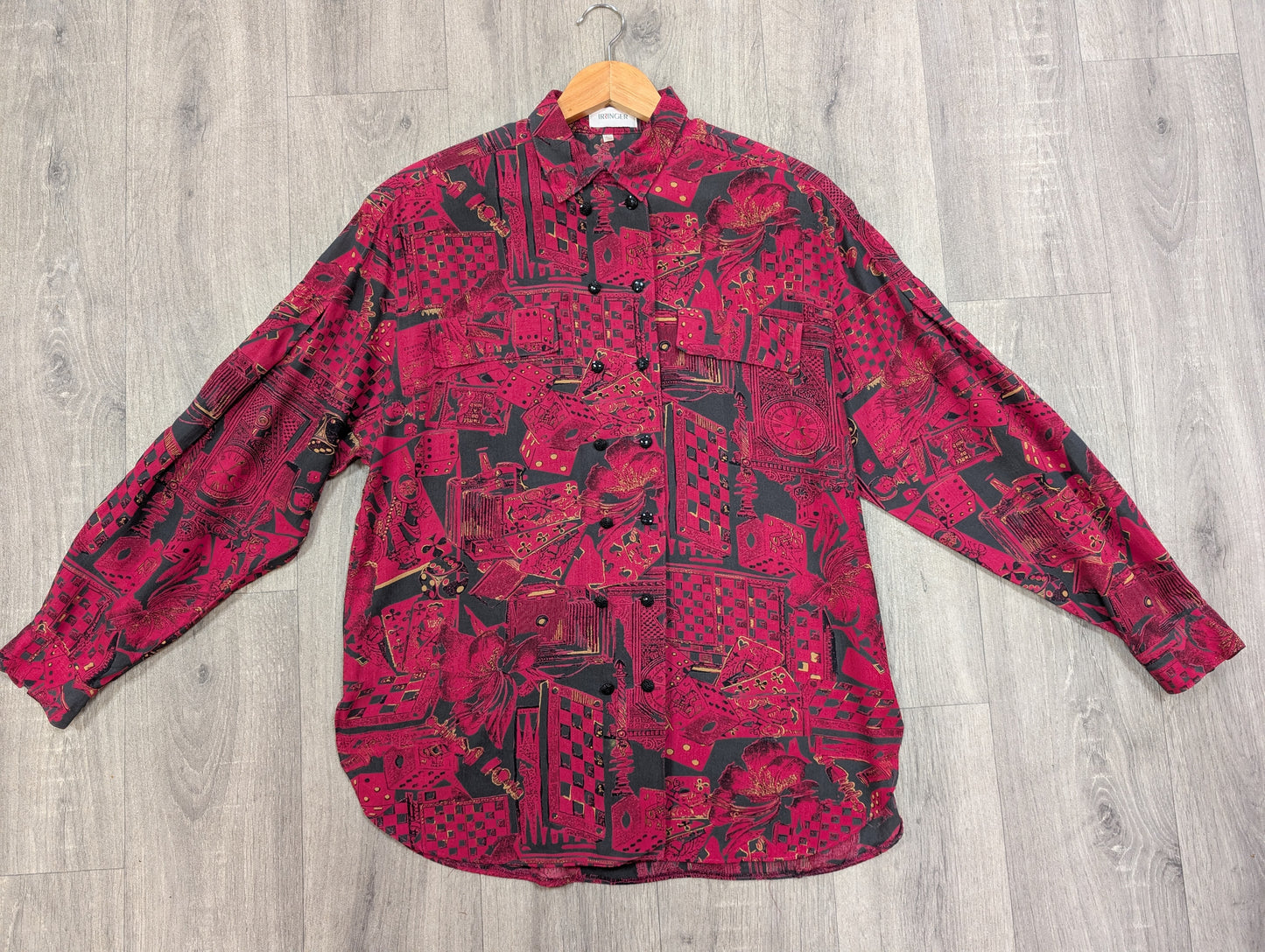 1980s Irringer novelty print shirt and skirt - Size 10/12