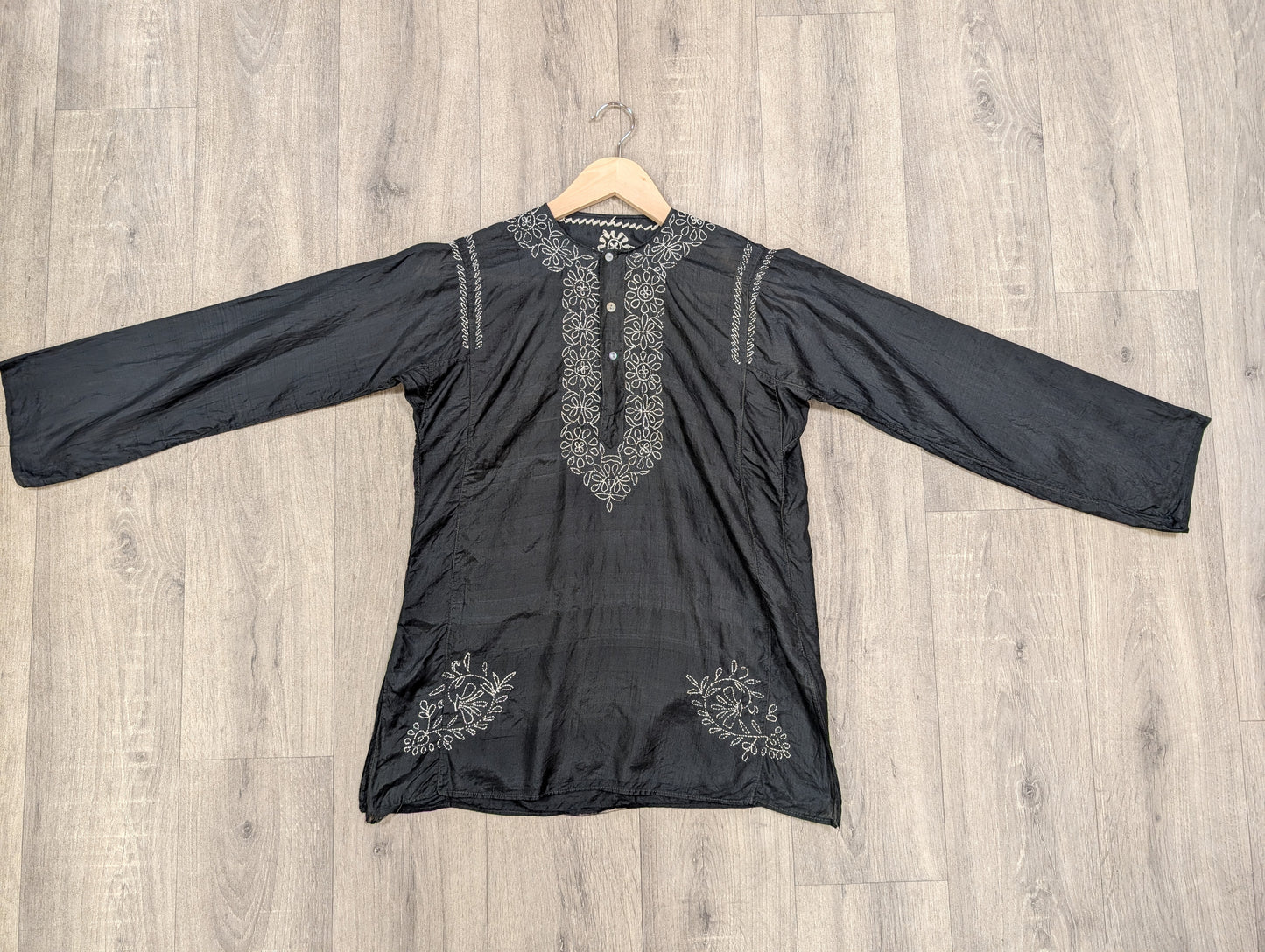 1970s Indian black silk embroidered top - XS/S