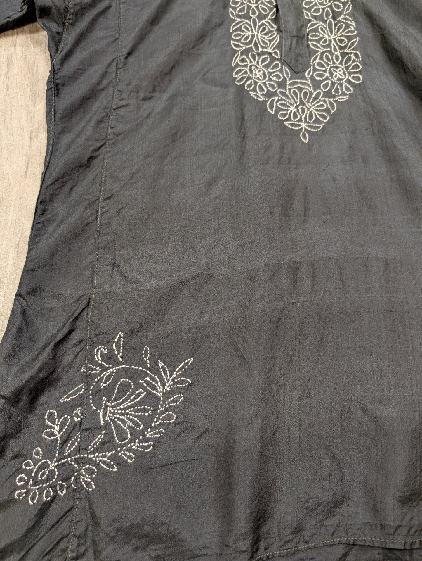 1970s Indian black silk embroidered top - XS/S