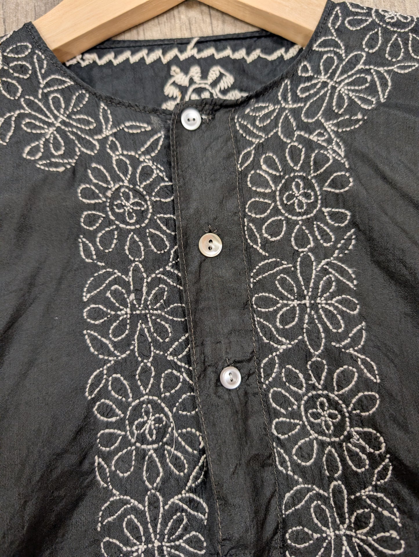 1970s Indian black silk embroidered top - XS/S