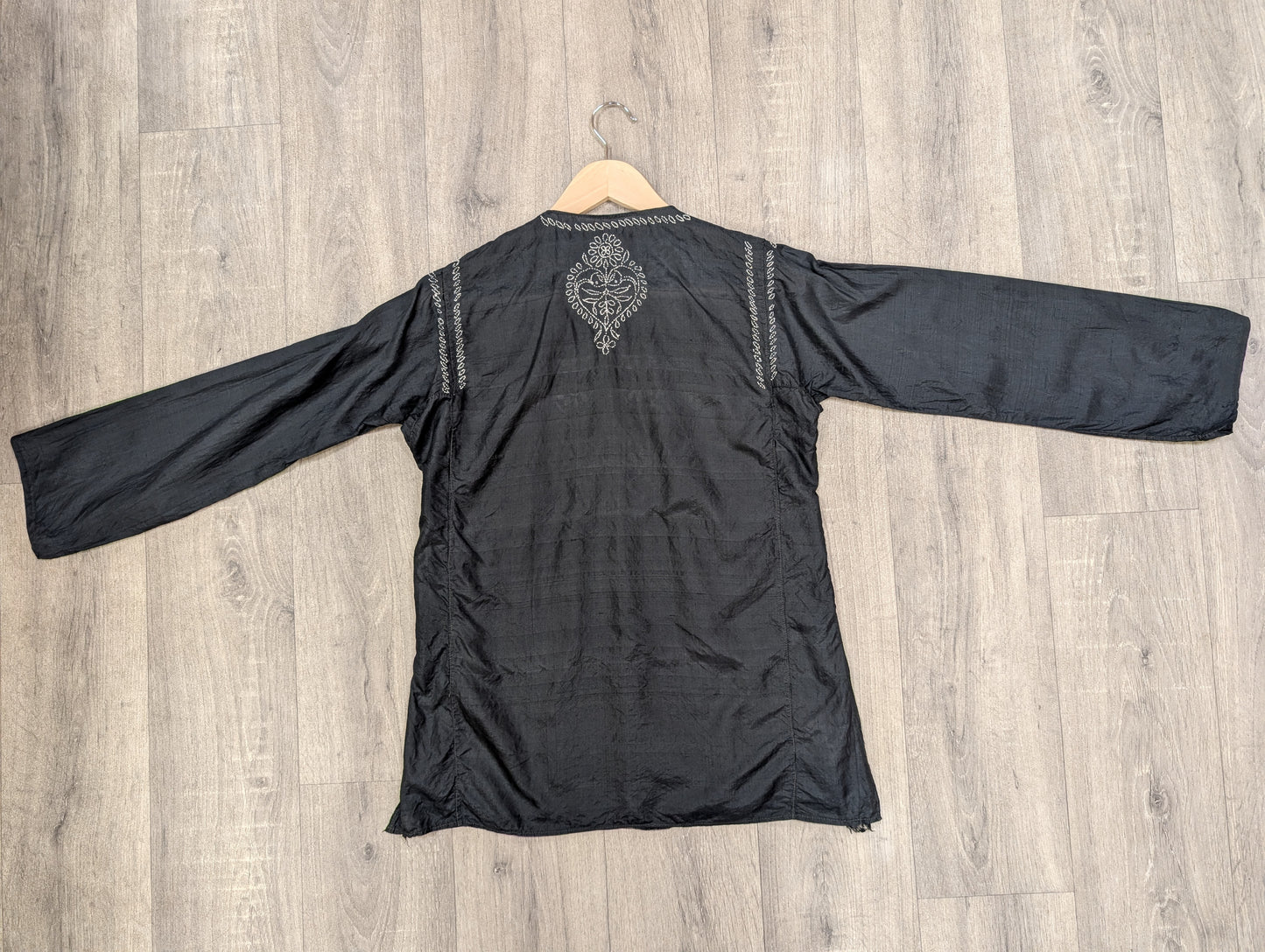 1970s Indian black silk embroidered top - XS/S