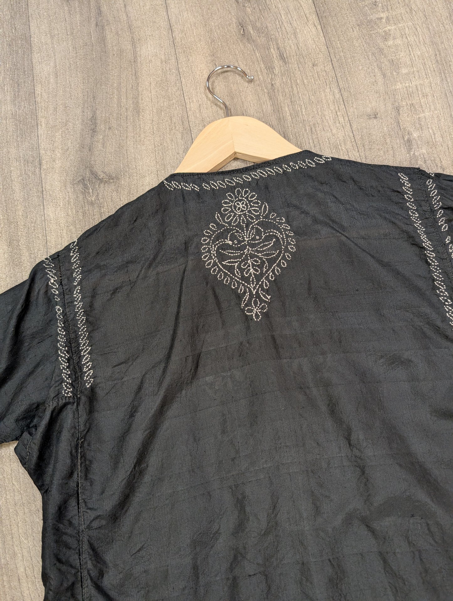 1970s Indian black silk embroidered top - XS/S