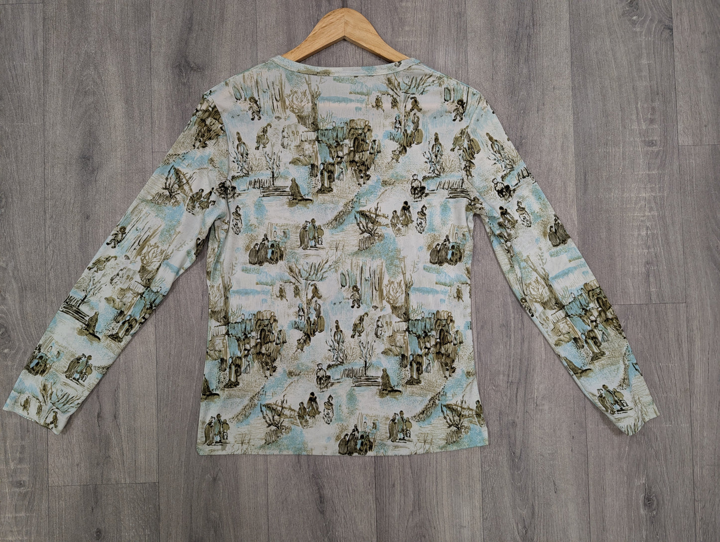 1970s novelty print nylon long sleeved t-shirt - M