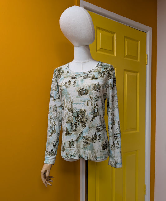 1970s novelty print nylon long sleeved t-shirt - M