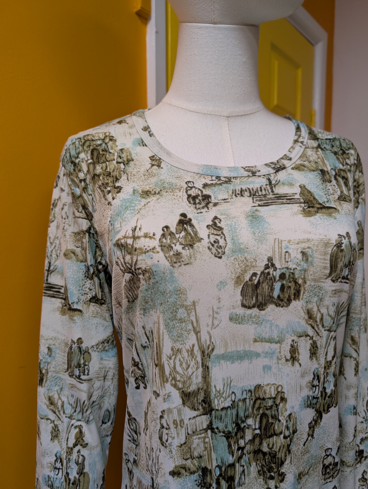 1970s novelty print nylon long sleeved t-shirt - M