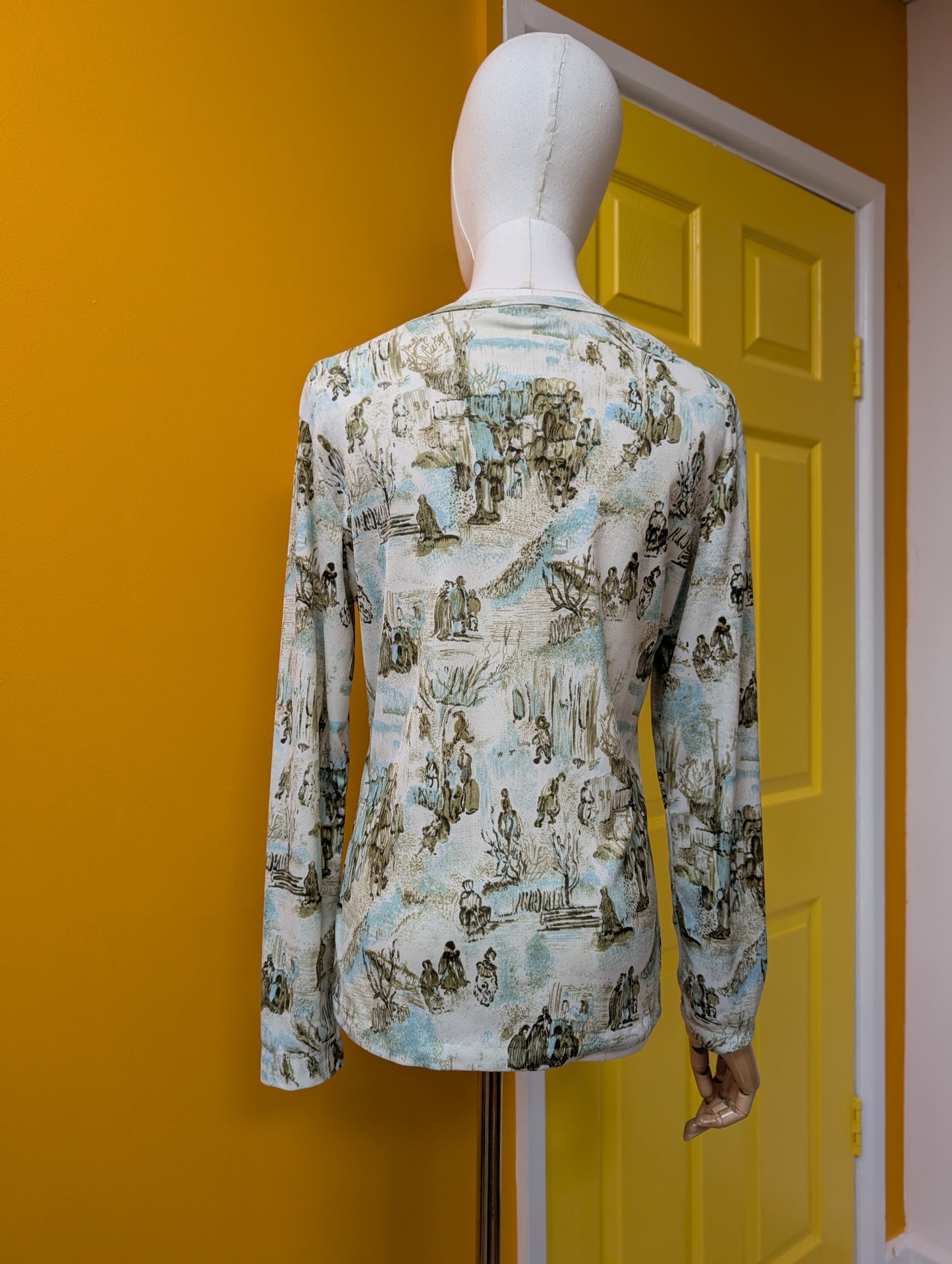 1970s novelty print nylon long sleeved t-shirt - M