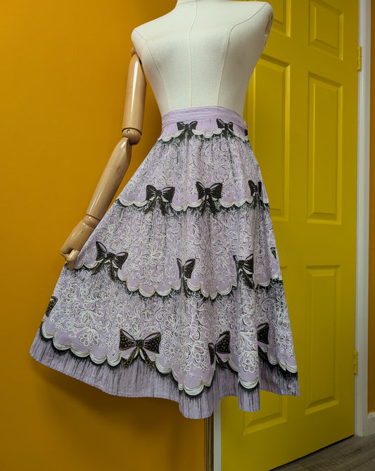 1950s novelty bow print skirt purple/black - 27" waist
