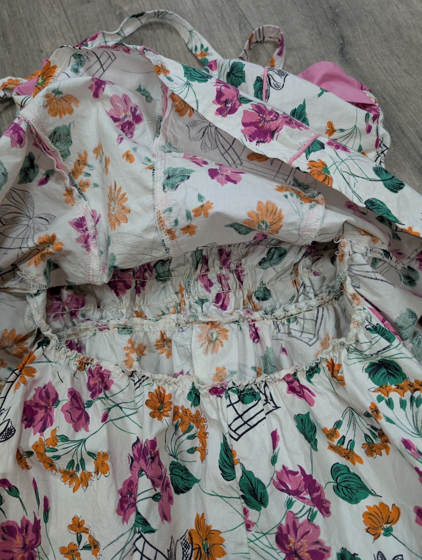 50s/60s novelty floral birdcage print cotton swimsuit - Size 4/6