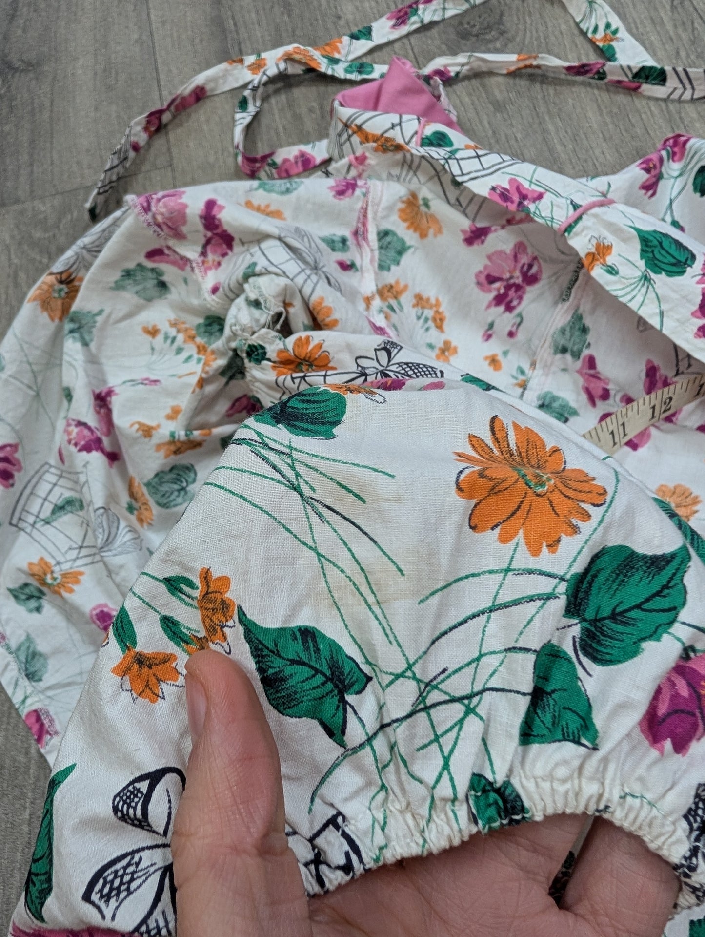 50s/60s novelty floral birdcage print cotton swimsuit - Size 4/6