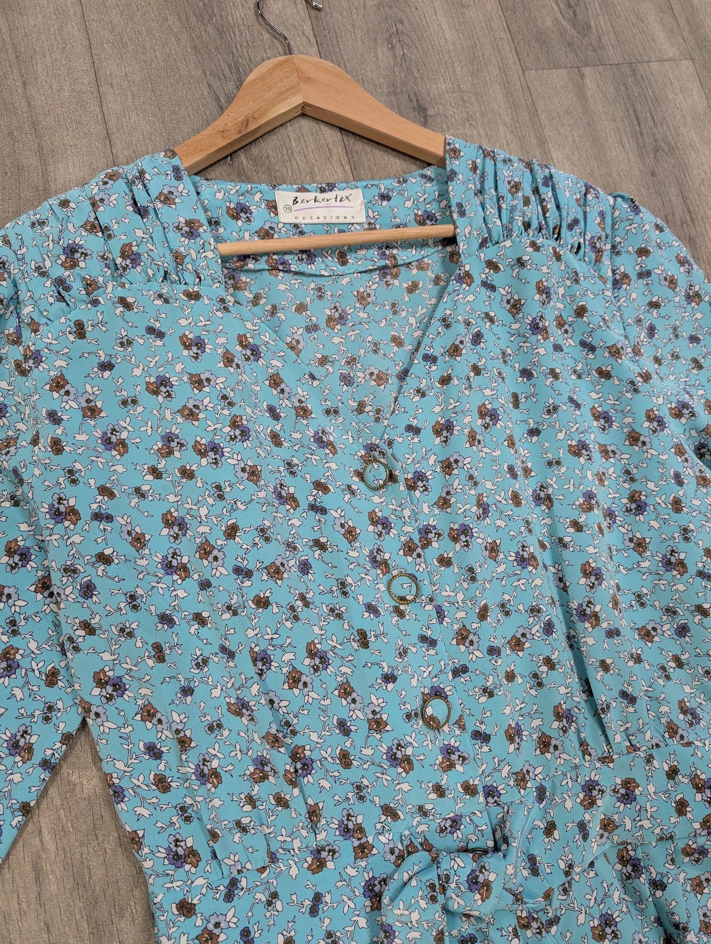 1980s Berkertex blue floral dress - Size 14