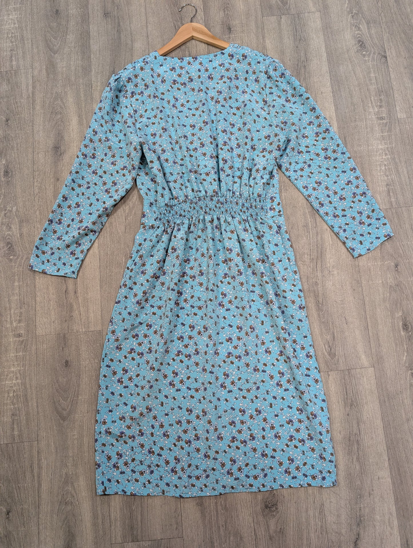 1980s Berkertex blue floral dress - Size 14