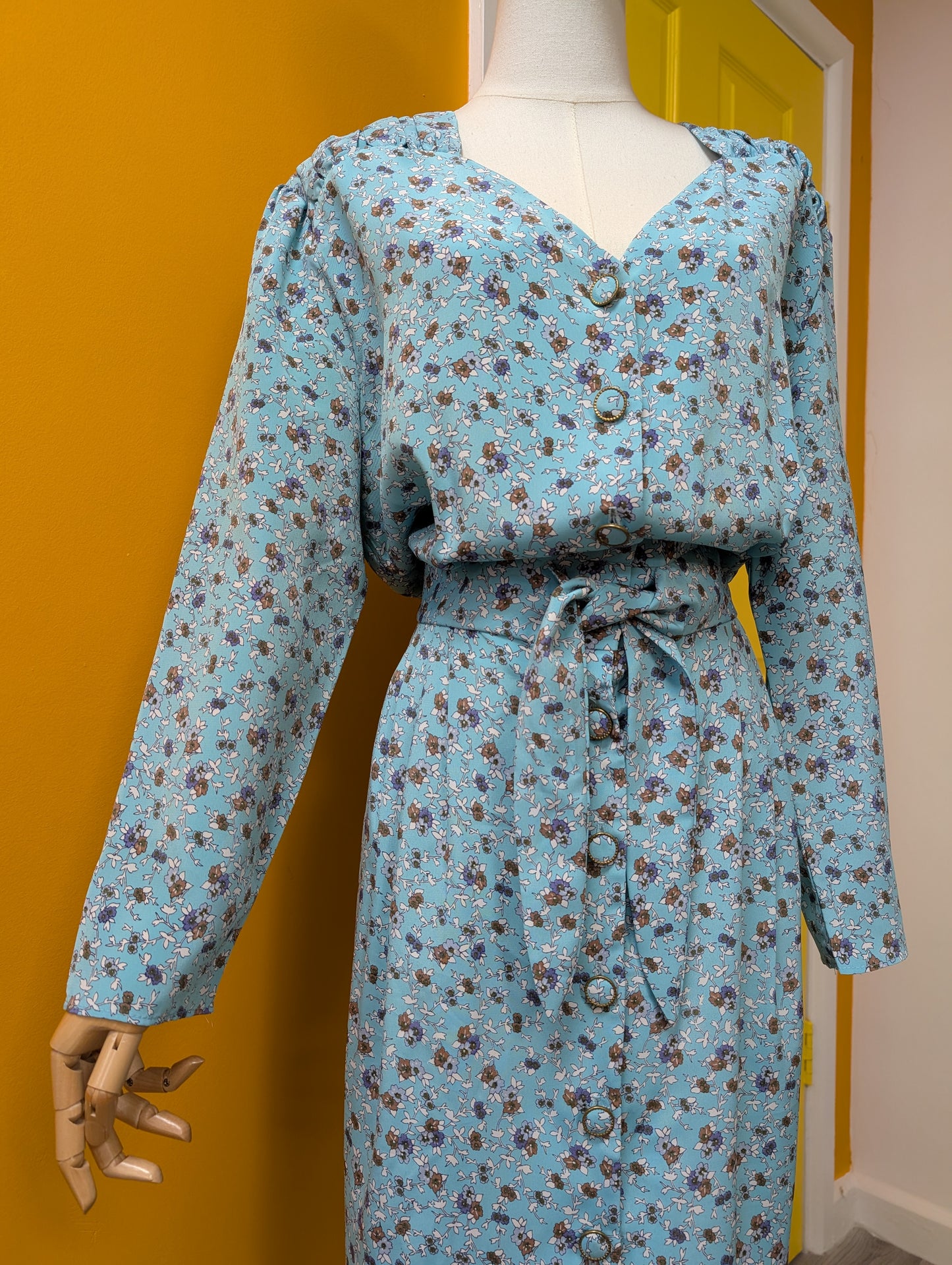 1980s Berkertex blue floral dress - Size 14