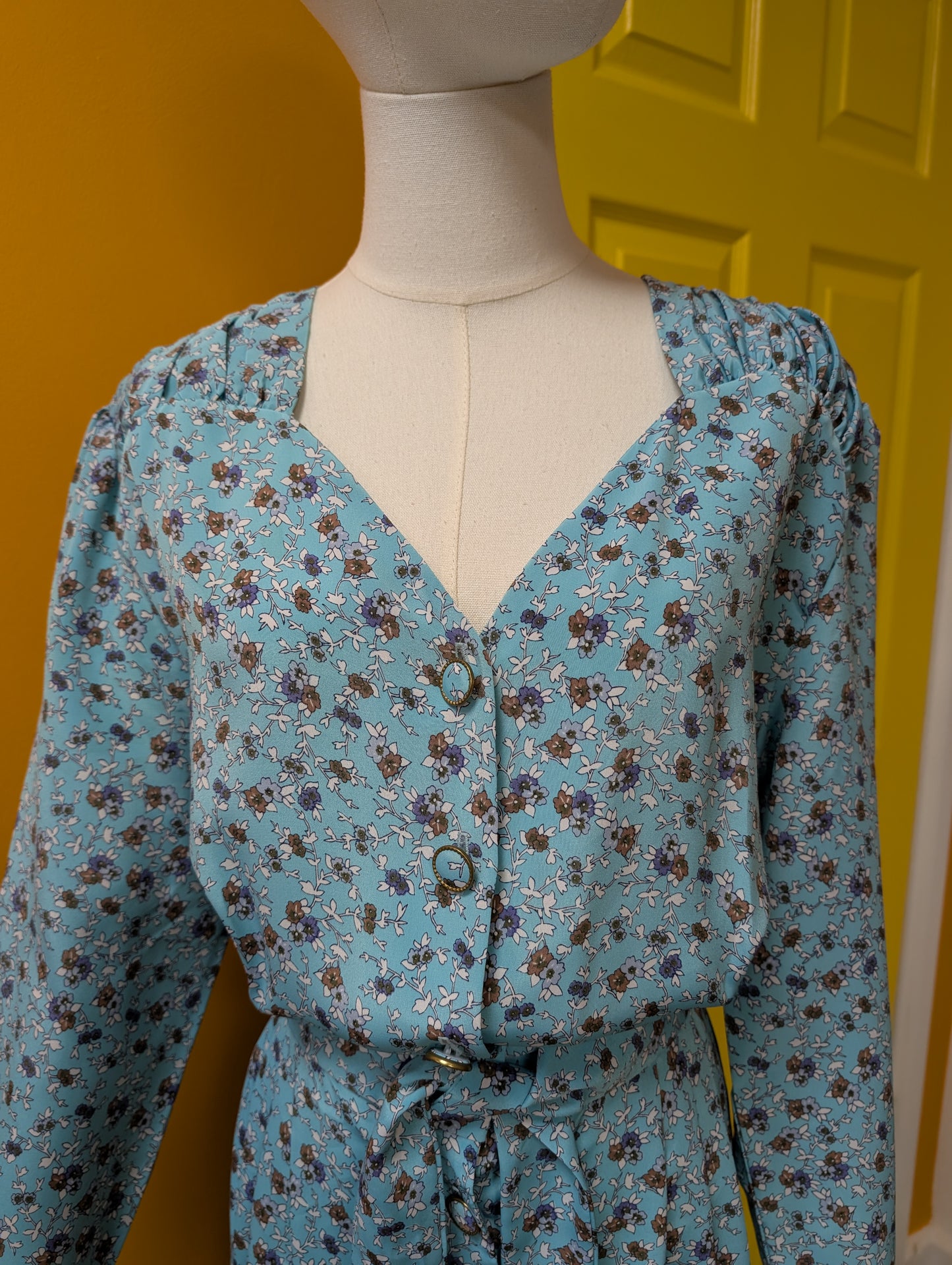 1980s Berkertex blue floral dress - Size 14