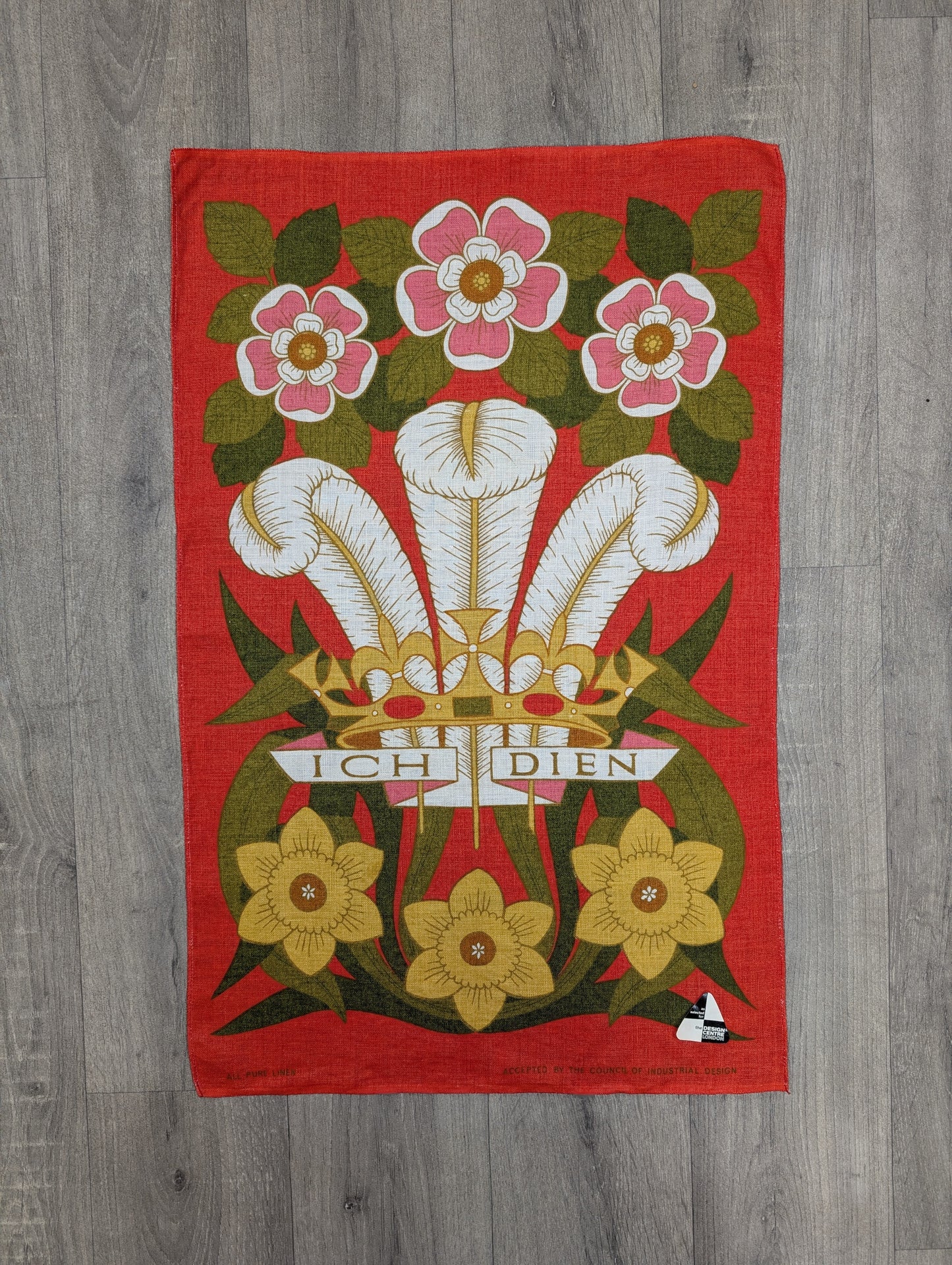 Deadstock Prince of Wales Ich Dien linen tea towel