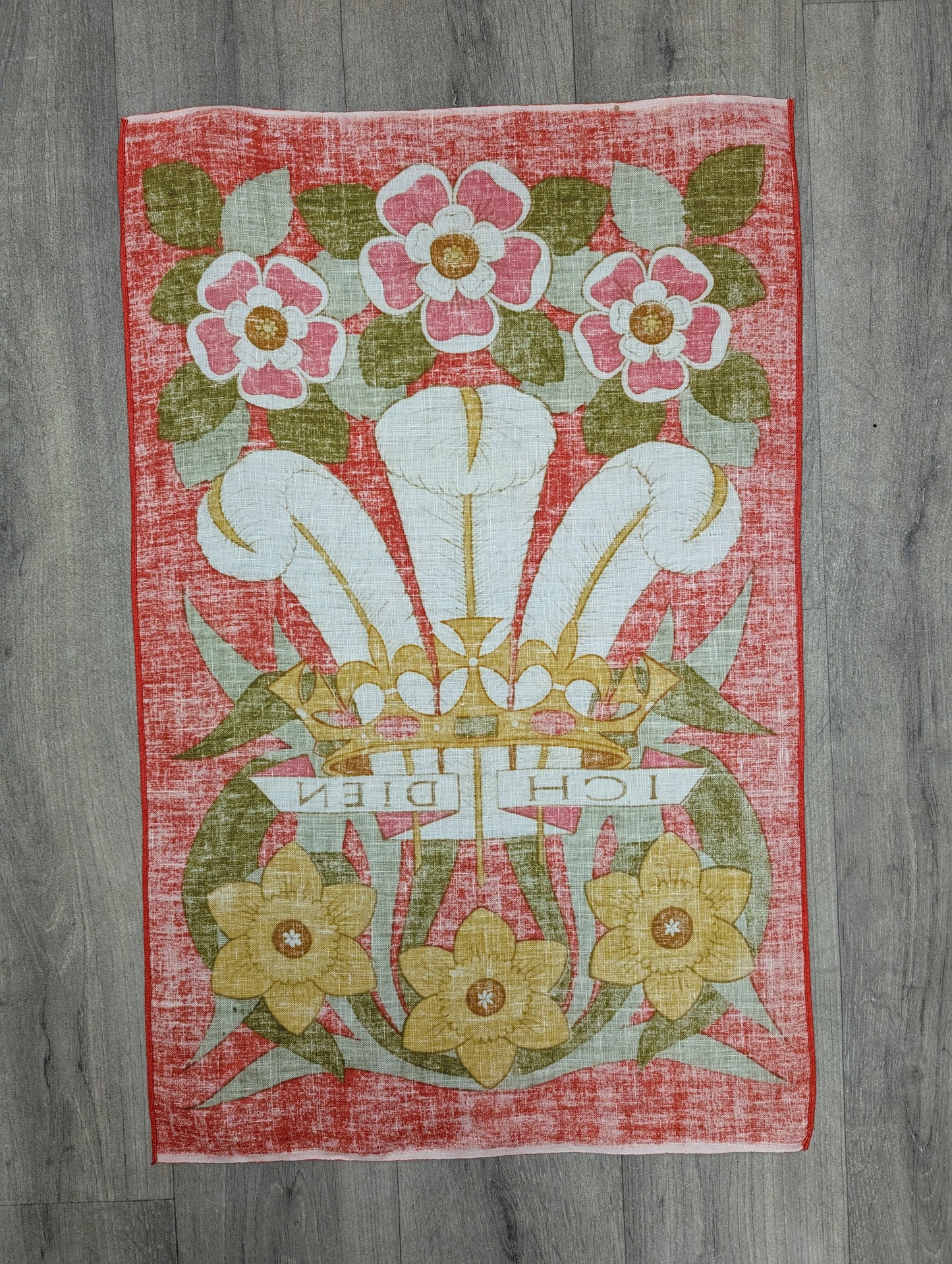 Deadstock Prince of Wales Ich Dien linen tea towel