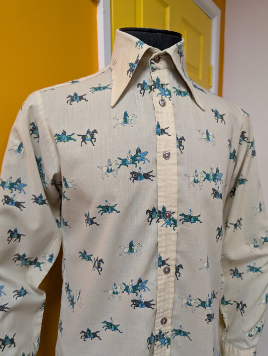1970s Ben Sherman novelty horse print dagger collar shirt