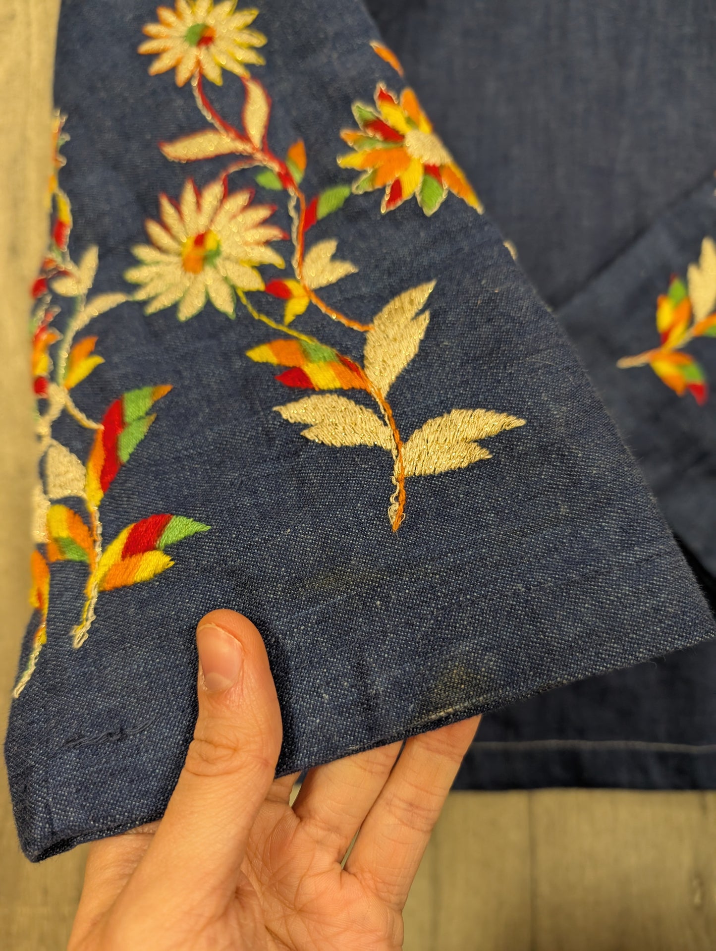 1970s embroidered denim top - XS/S