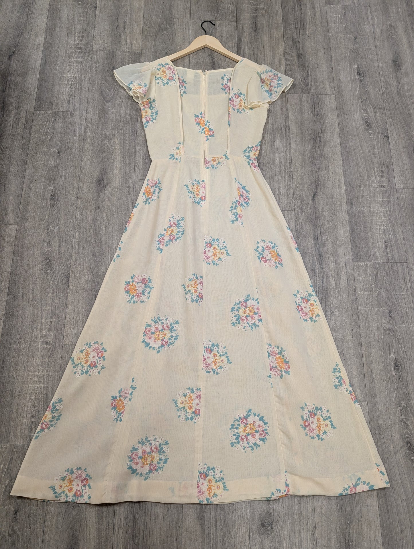 1970s Outlook sheer floral maxi dress - Size 8
