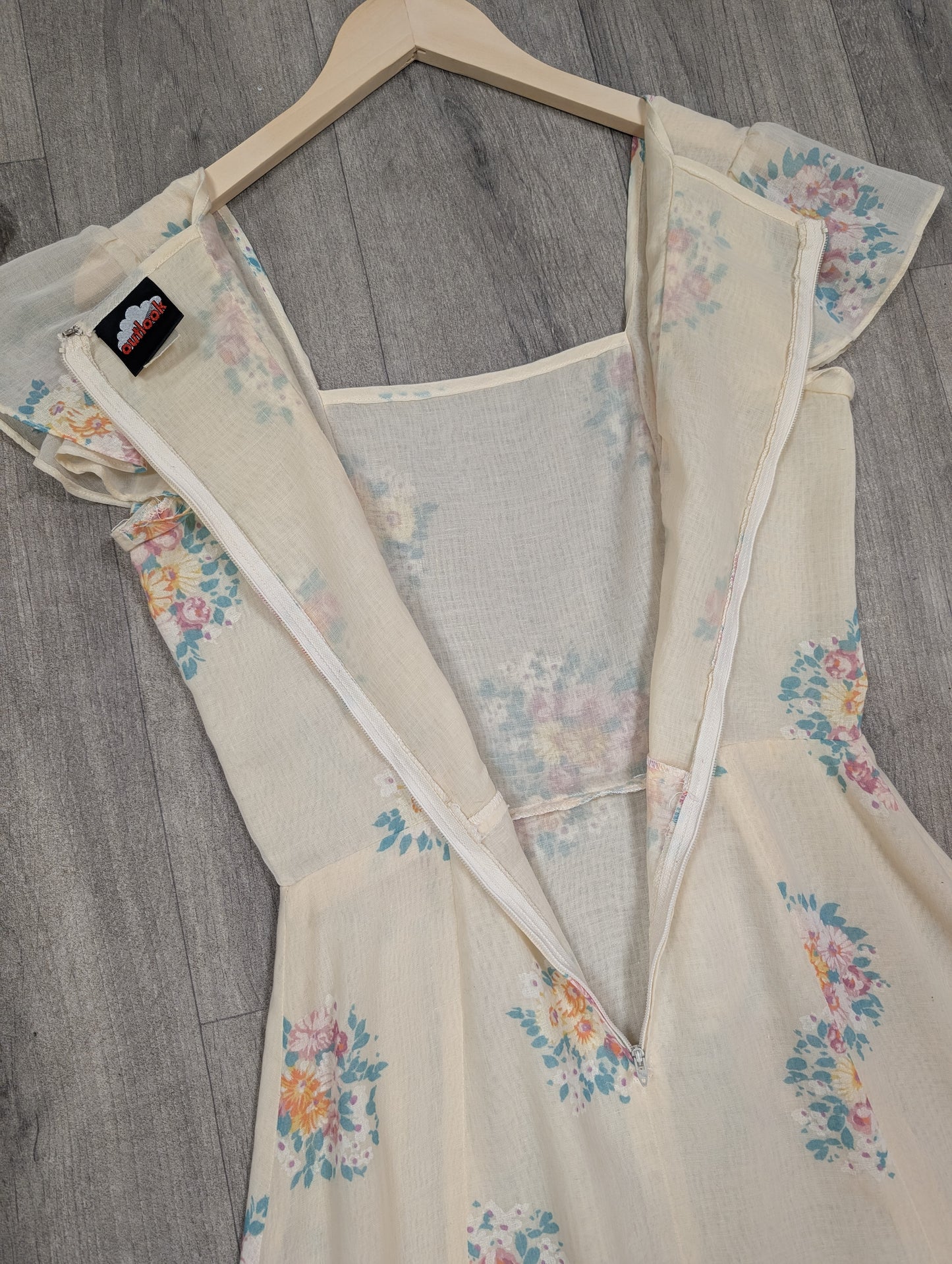 1970s Outlook sheer floral maxi dress - Size 8