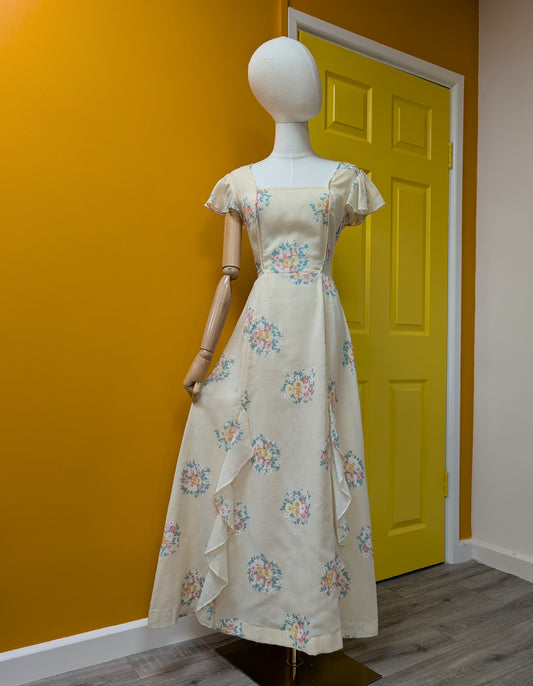 1970s Outlook sheer floral maxi dress - Size 8