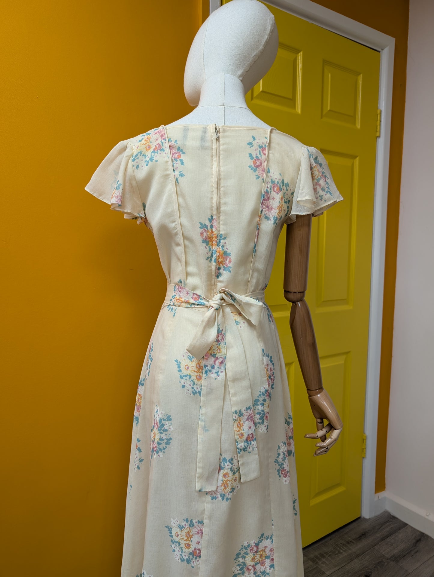 1970s Outlook sheer floral maxi dress - Size 8