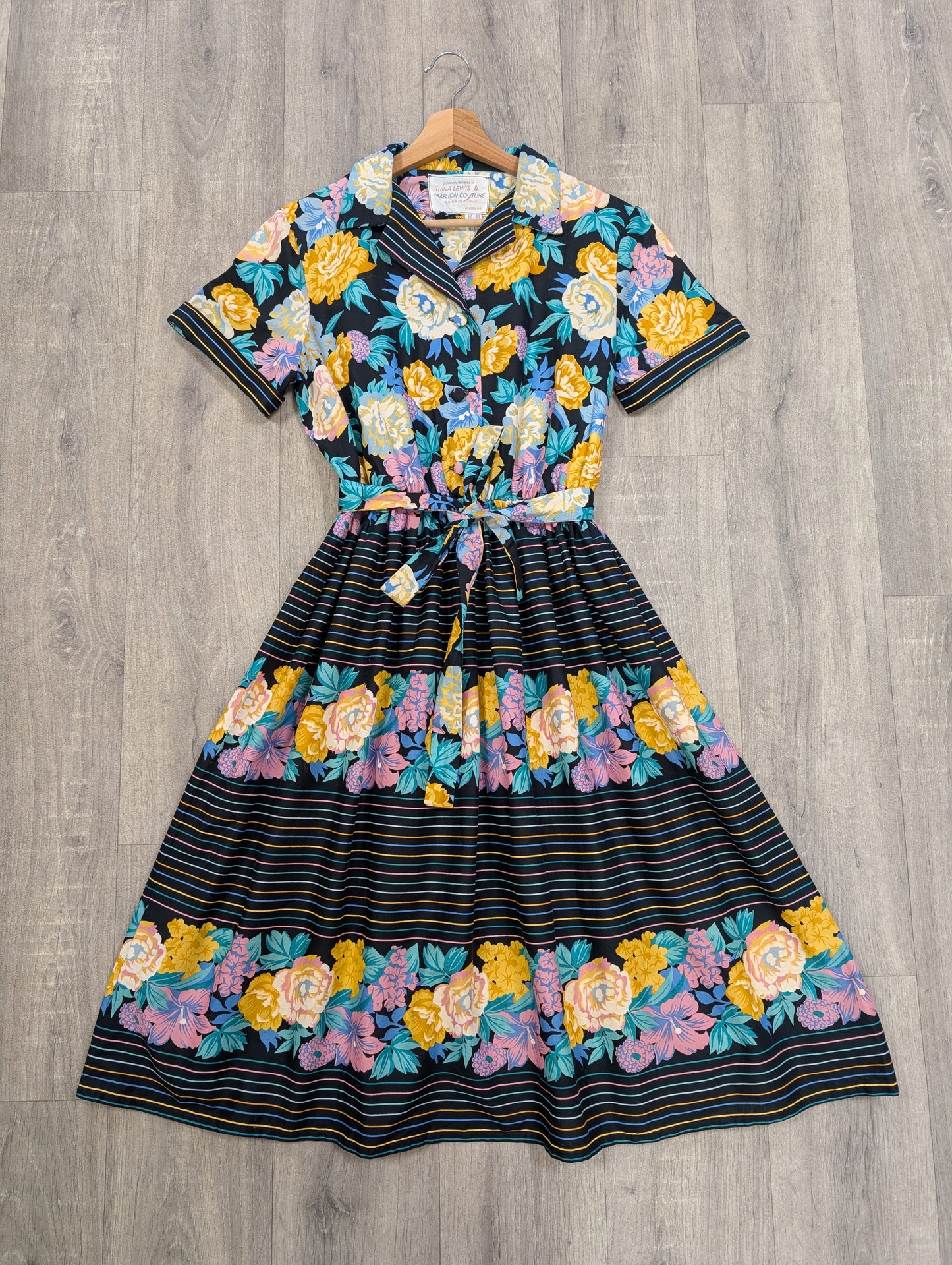 70s/80s Trina Lewis & Marjon Couture cotton dress - M/12