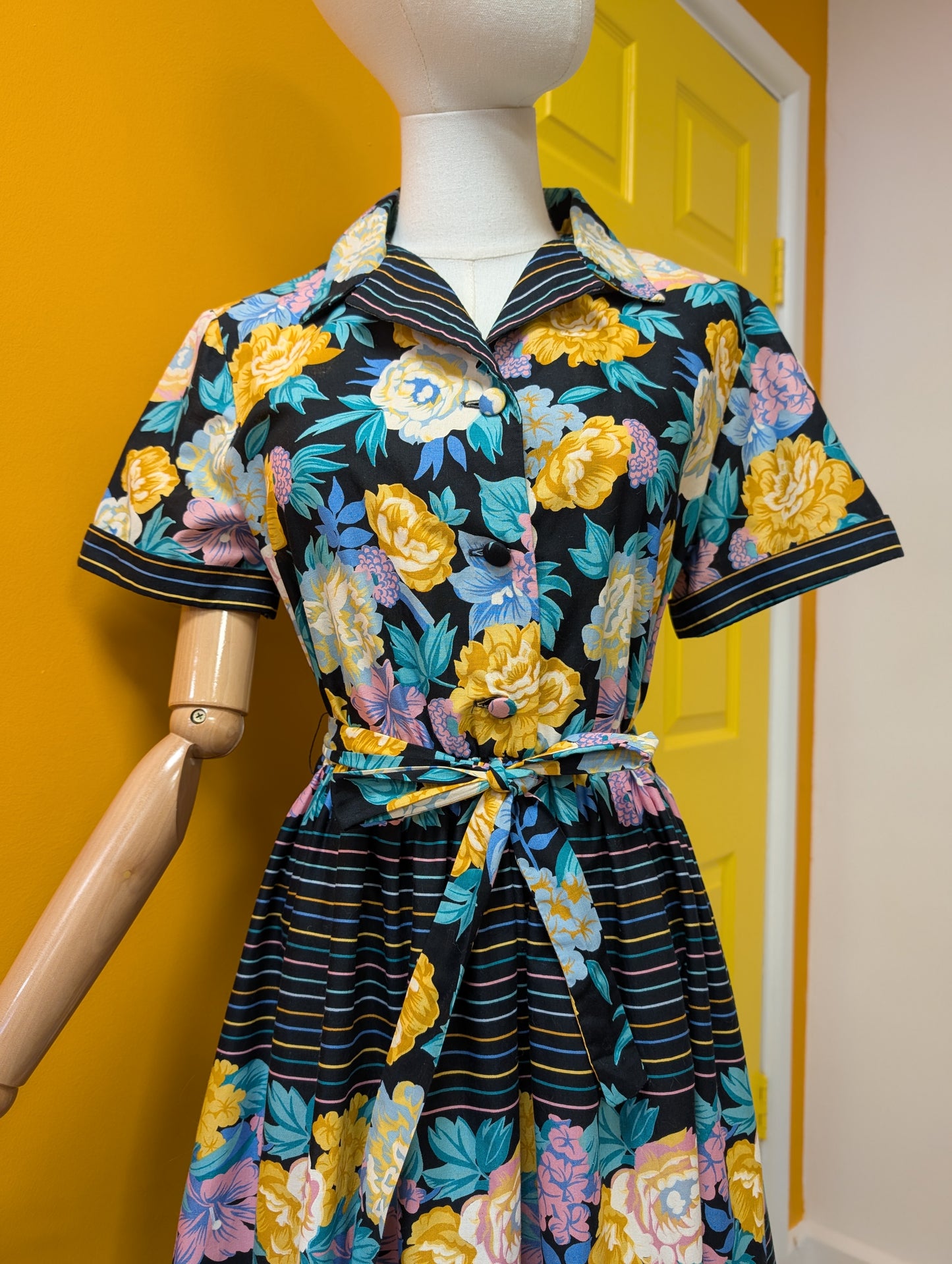 70s/80s Trina Lewis & Marjon Couture cotton dress - M/12