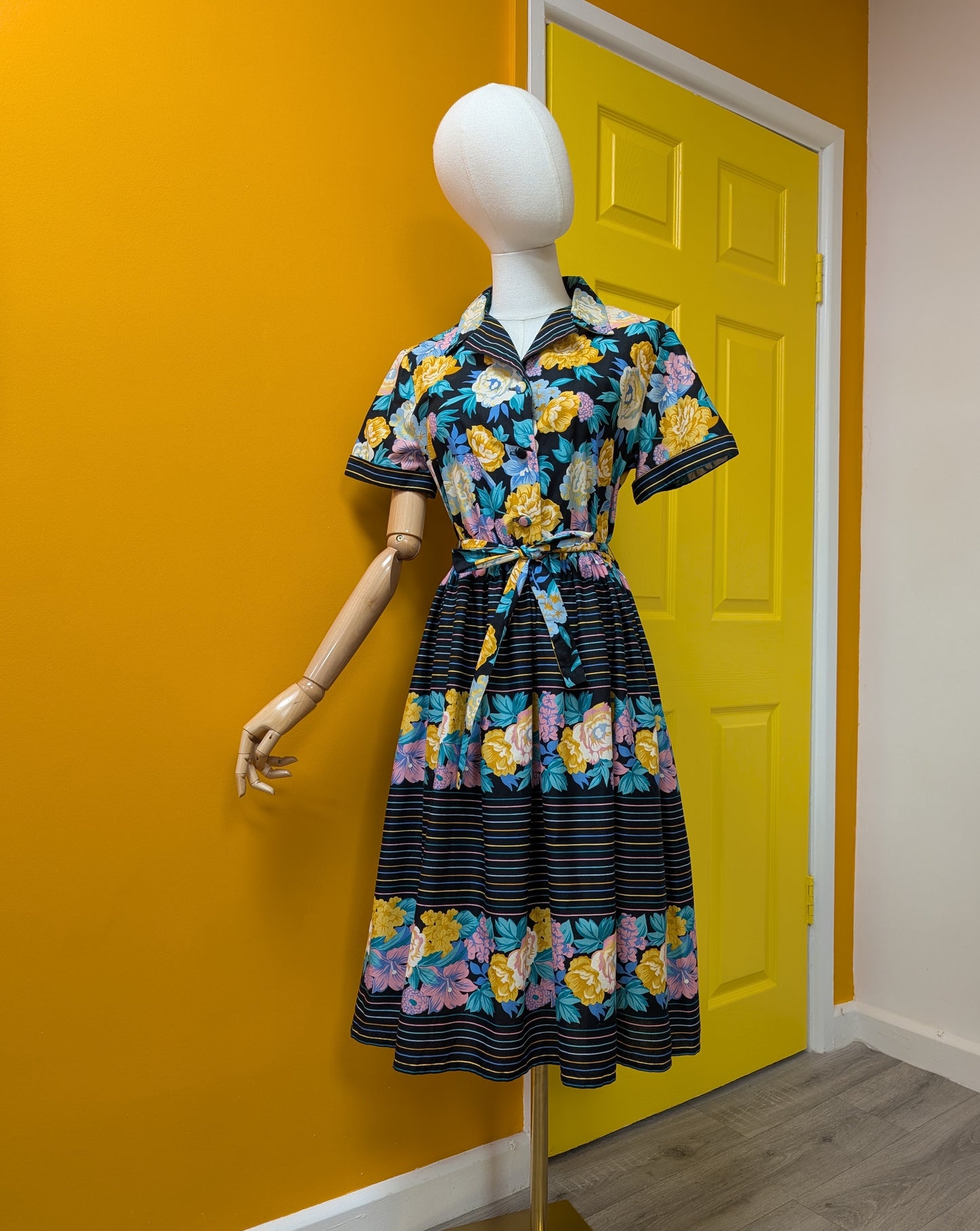70s/80s Trina Lewis & Marjon Couture cotton dress - M/12
