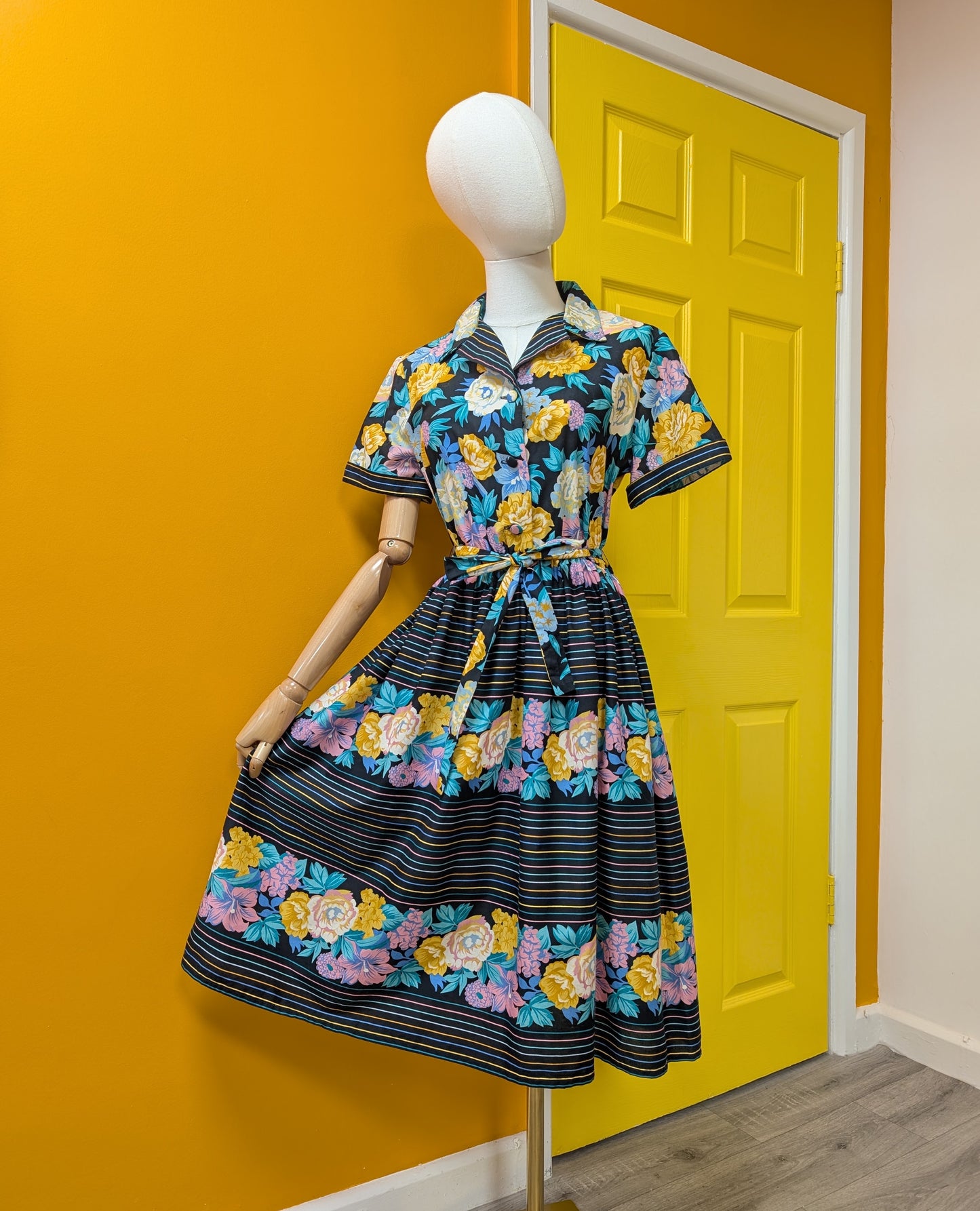 70s/80s Trina Lewis & Marjon Couture cotton dress - M/12