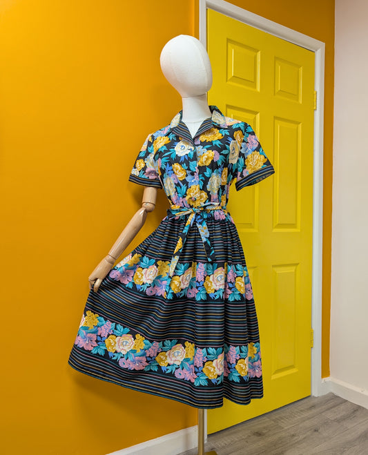 70s/80s Trina Lewis & Marjon Couture cotton dress - M/12