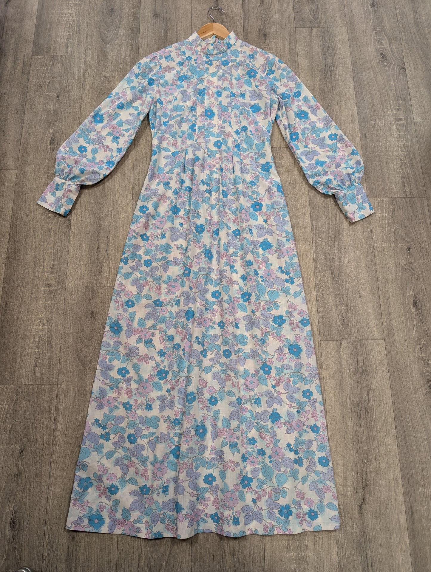 1970s blue floral maxi dress - S/8/10